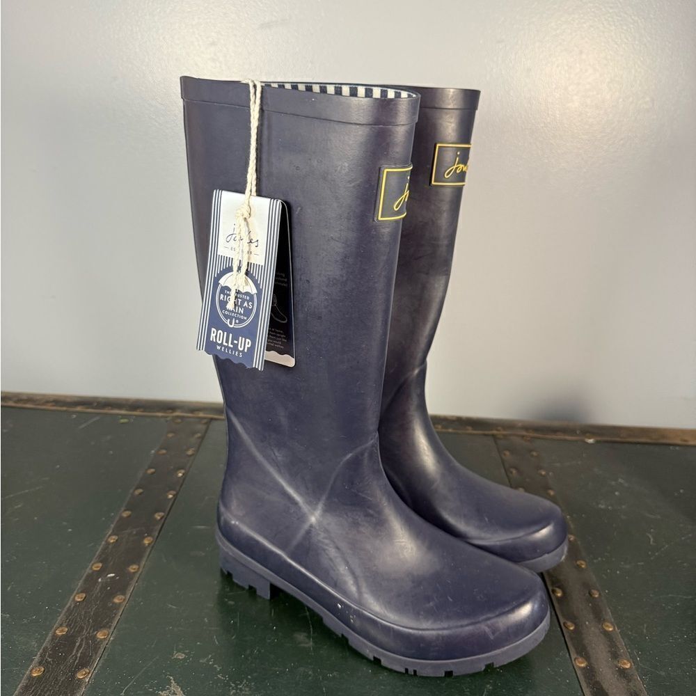 Joules Rain Boots Wellies Blue Womens US Size 5 Roll Up New With Tags